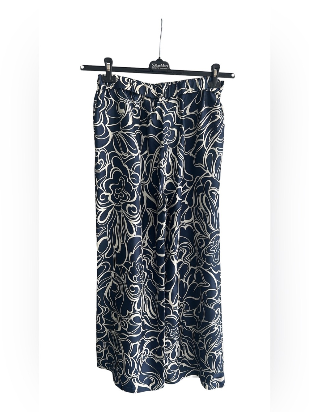 MaxMara Weekend Silk Navy & White Floral Wide-Leg Palazzo Pants